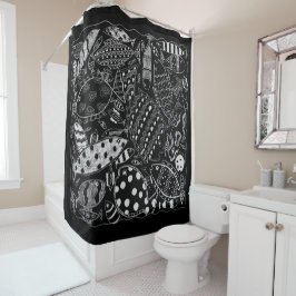 Cortina De Ducha Patrón de peces decorativos moderno en blanco y ne