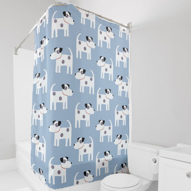 Cortina De Ducha Patrón de perro de Jack Russell Parson Terrier (Jack Russell terrier dog blue and white pattern shower curtain)