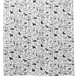 Cortina De Ducha Patrón de perros negros y blancos | Cute Canine Lo