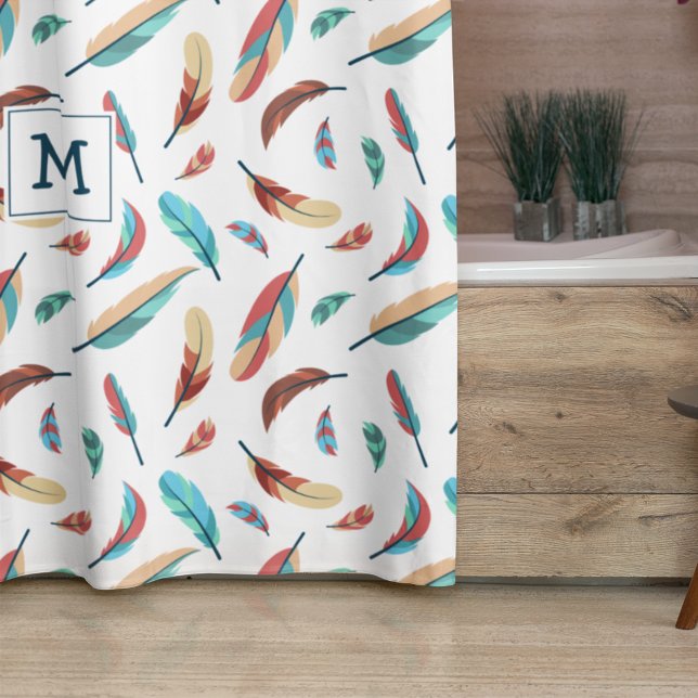 Cortina De Ducha Patrón de plumas flotantes boho monogramado (Subido por el creador)