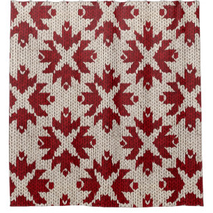 Cortina De Ducha Patrón de punto rojo y blanco nórdico – Invierno c