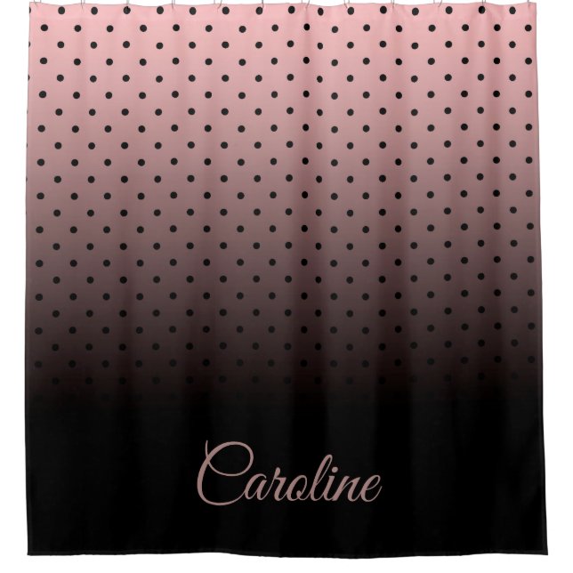 Cortina De Ducha Patrón de puntos negros y Rosas (Anverso)