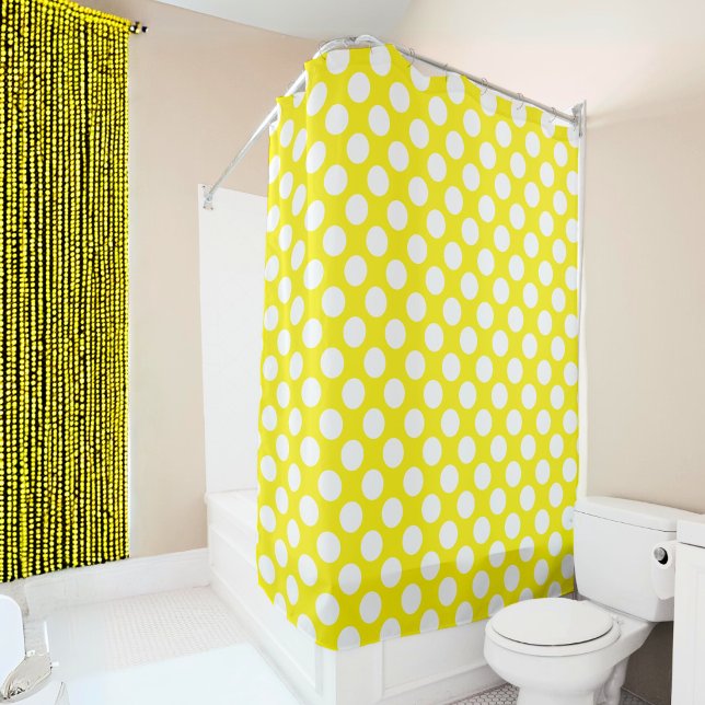 Cortina De Ducha Patrón de puntos Polka amarillo PUNTOS blancos gra (Subido por el creador)