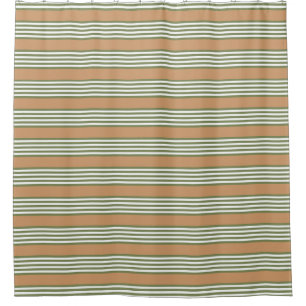 Cortina De Ducha Patrón de rayas de color verde oliva y blanco con