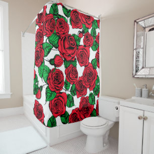 Cortina De Ducha Patrón de rosas rojas