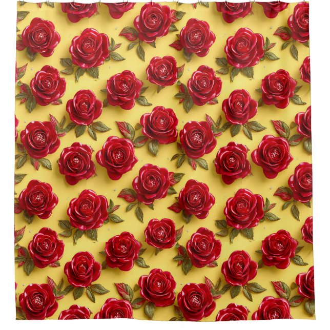 Cortina De Ducha patrón de rosas rojas 3d (Anverso)