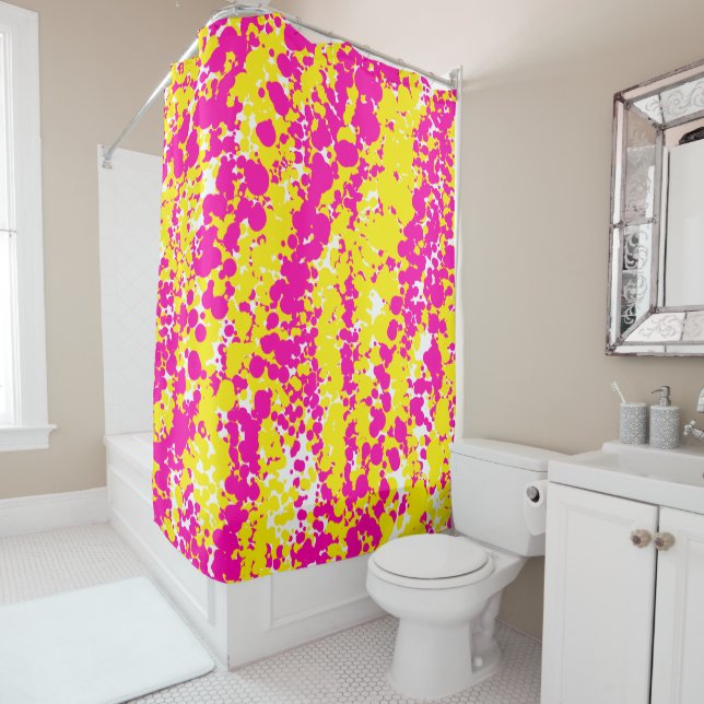 Cortina De Ducha Patrón de salpicadura rosa y amarilla (In situ)