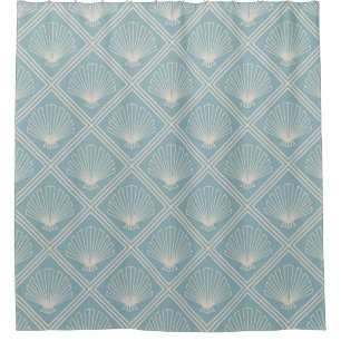 Cortina De Ducha Patrón De Shell Art Deco En Huevo De Pato Azul Y B