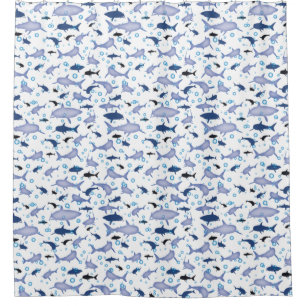 Cortina De Ducha Patrón de silueta de tiburón blanco y azul