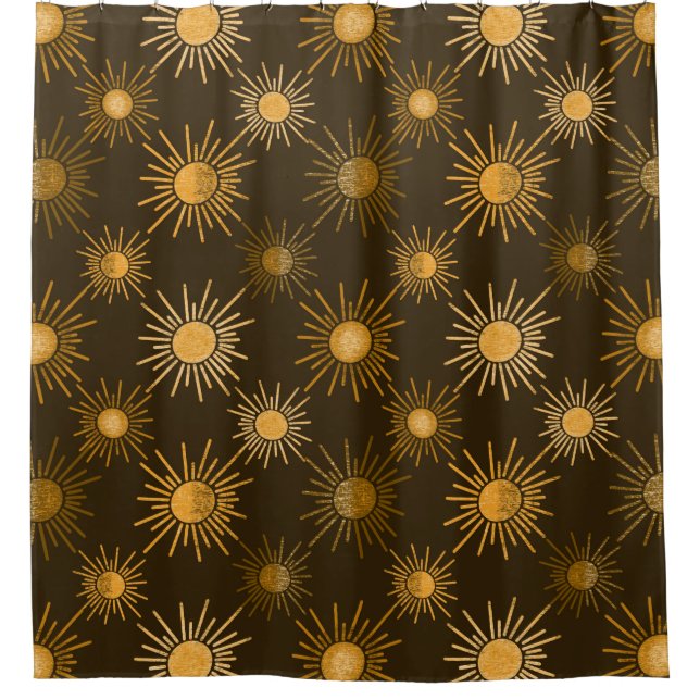 Cortina De Ducha Patrón de sol boho monocromo (Anverso)
