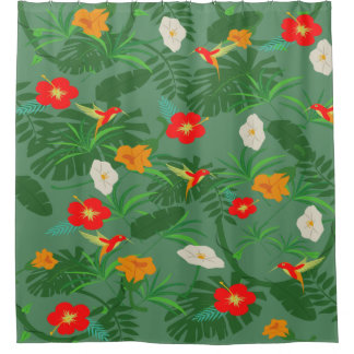 Cortina De Ducha Patrón de sueño tropical de colibrí