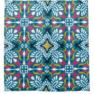 Cortina De Ducha Patrón de Talavera. Papeleo indio. Azulejos portu