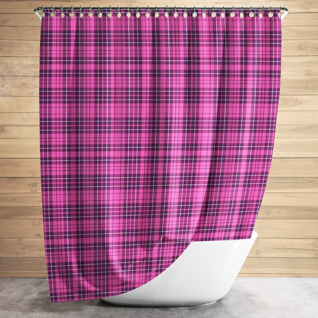 Cortina De Ducha Patrón de Tartán Rosado Moderno (Modern Pink Tartan Plaid Pattern Shower Curtain)