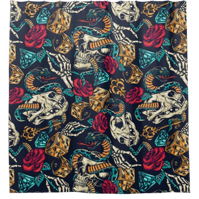 Cortina De Ducha Patrón de tatuaje retro (Anverso)