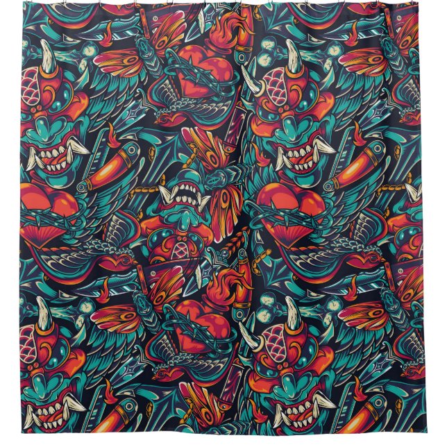 Cortina De Ducha Patrón de tatuaje retro (Anverso)