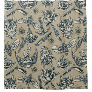 Cortina De Ducha Patrón de tatuaje retro