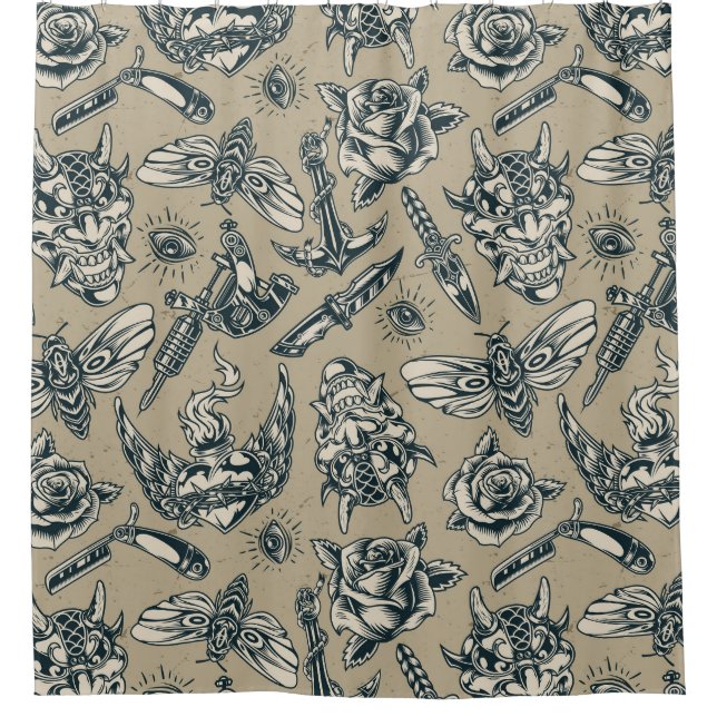 Cortina De Ducha Patrón de tatuaje retro (Anverso)
