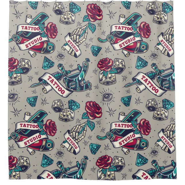 Cortina De Ducha Patrón de tatuaje retro (Anverso)