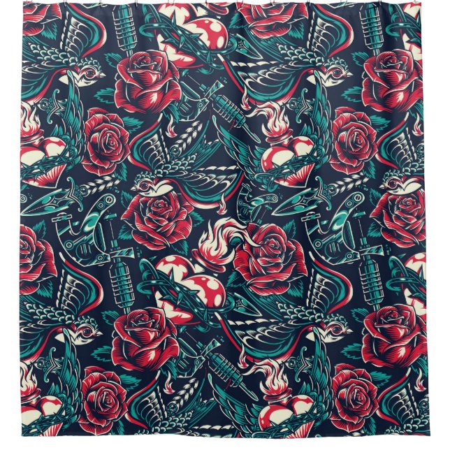 Cortina De Ducha Patrón de tatuaje retro (Anverso)