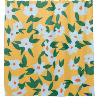 Cortina De Ducha Patrón de tela floral vintage de estilo pintado.