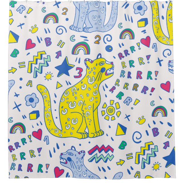 Cortina De Ducha Patrón de tigre infantil y arcoiris (Anverso)