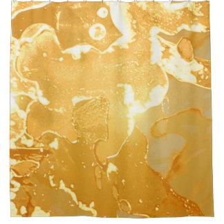 Cortina De Ducha Patrón de tinta de mármol amarillo dorado