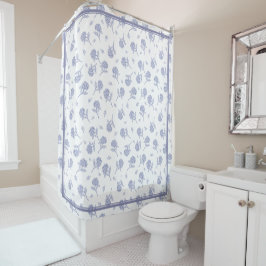 Cortina De Ducha Patrón de toile botánico de hortensia azul y blanc