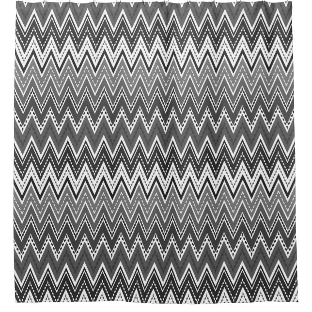 Cortina De Ducha Patrón de zigzag geométrico en blanco y negro (Anverso)
