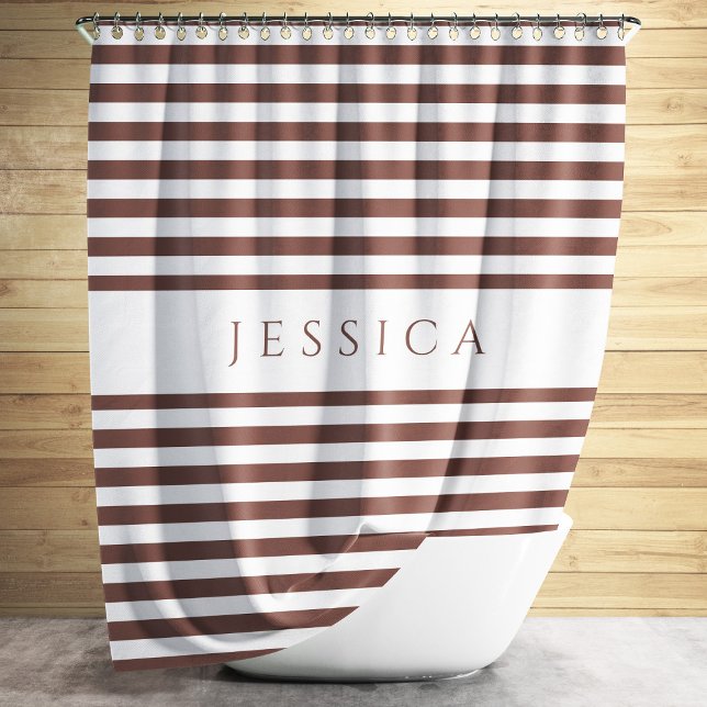Cortina De Ducha Patrón elegante personalizado de rayas marrones (Personalized Elegant Brown Stripes Pattern Shower Curtain)