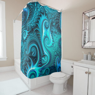 Cortina De Ducha Patrón espiral de los tentáculos de pulpo azul y V