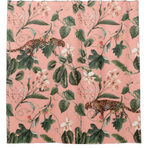 Cortina De Ducha Patrón exótico tropical acuarela con orquídea, 