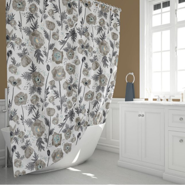 Cortina De Ducha Patrón floral acuarela de Poppies (Poppies Watercolor Floral Pattern Shower Curtain from Studio Posies.)