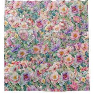 Cortina De Ducha Patrón floral acuarela, fondo floral