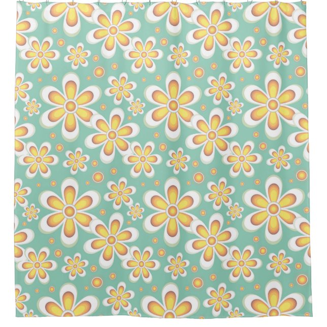 Cortina De Ducha Patrón floral amarillo (Anverso)