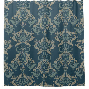 Cortina De Ducha Patrón floral barroco. ornamento floral clásico. v