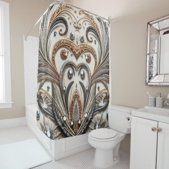 Cortina De Ducha Patrón floral brillante con piedra gemela (In situ)