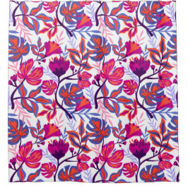 Cortina De Ducha Patrón floral colorido y tropical