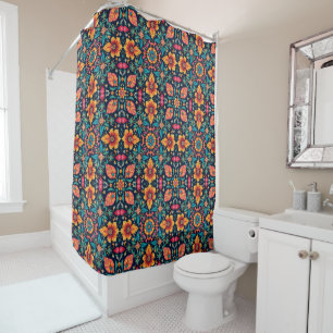 Cortina De Ducha Patrón floral de Boho colorido Simetría elegante