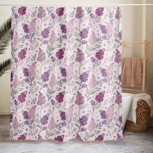 Cortina De Ducha Patrón floral de lila rosa suave y púrpura