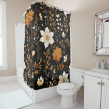 Patrón floral de oro vintage de Boho de otoño negr