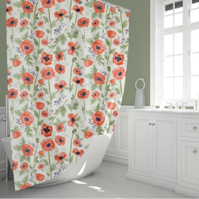 Cortina De Ducha Patrón floral de Poppies (Elegant Poppy Orange Floral Pattern Shower Curtain from Studio Posies.)