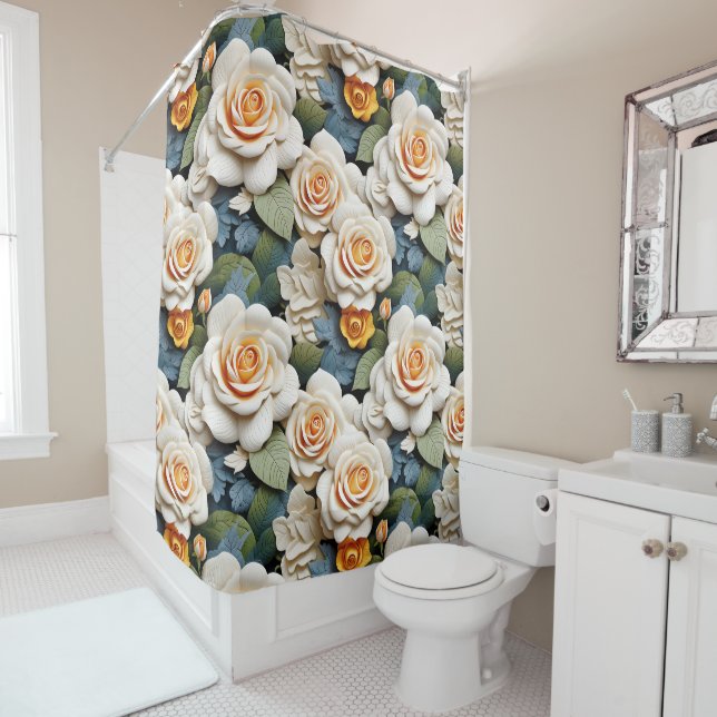 Cortina De Ducha Patrón floral de Rosas de crema (In situ)