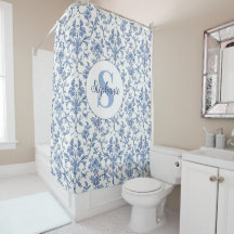 Patrón Floral de Toile Francés Azul con Monograma
