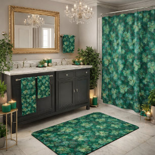 Cortina De Ducha Patrón floral de trébol verde esmeralda