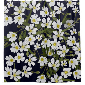 Cortina De Ducha patrón floral inmaculado vintage con campo blanco