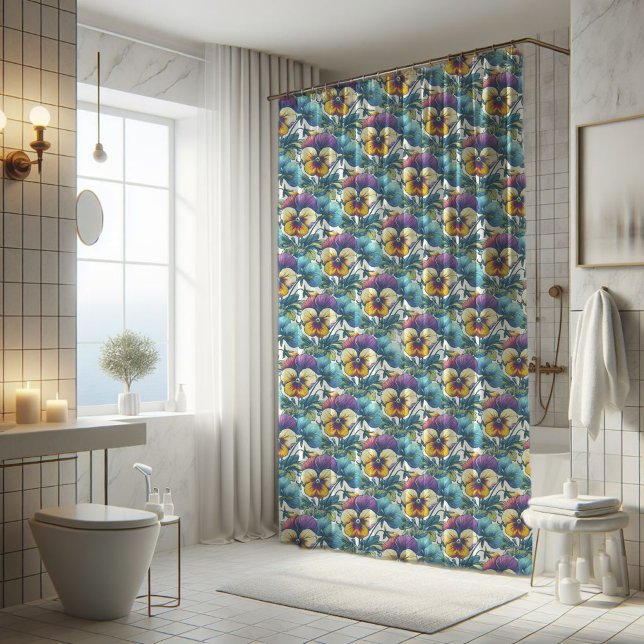 Cortina De Ducha Patrón floral moderno violento púrpura y azul (Subido por el creador)