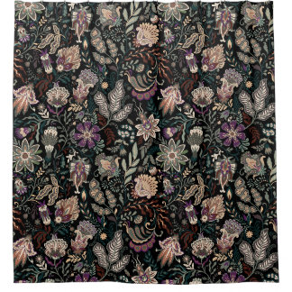 Cortina De Ducha Patrón Floral Paisley Oscuro Vintage Arte Popular 