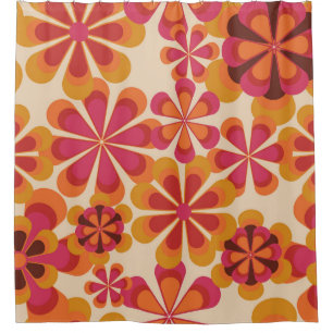 Cortina De Ducha Patrón floral retro de los años 70 sin foco con da
