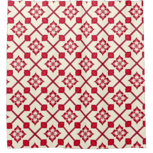 Cortina De Ducha Patrón floral rojo y blanco
