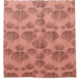 Cortina De Ducha Patrón floral rosado de Ginkgo 